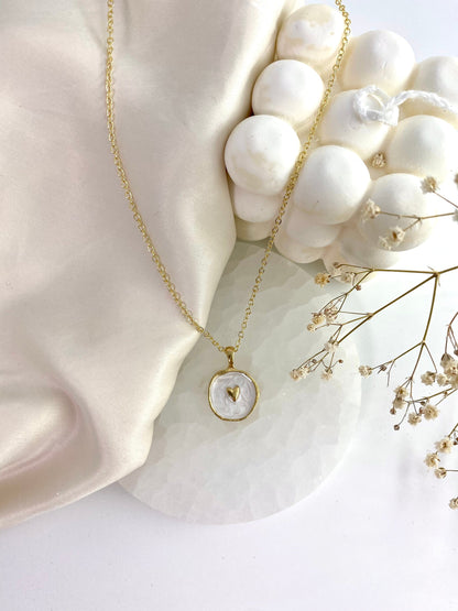 Gold White Heart Necklace