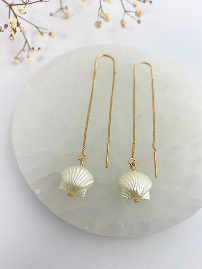 Shell Pearl Gold Threader Earrings