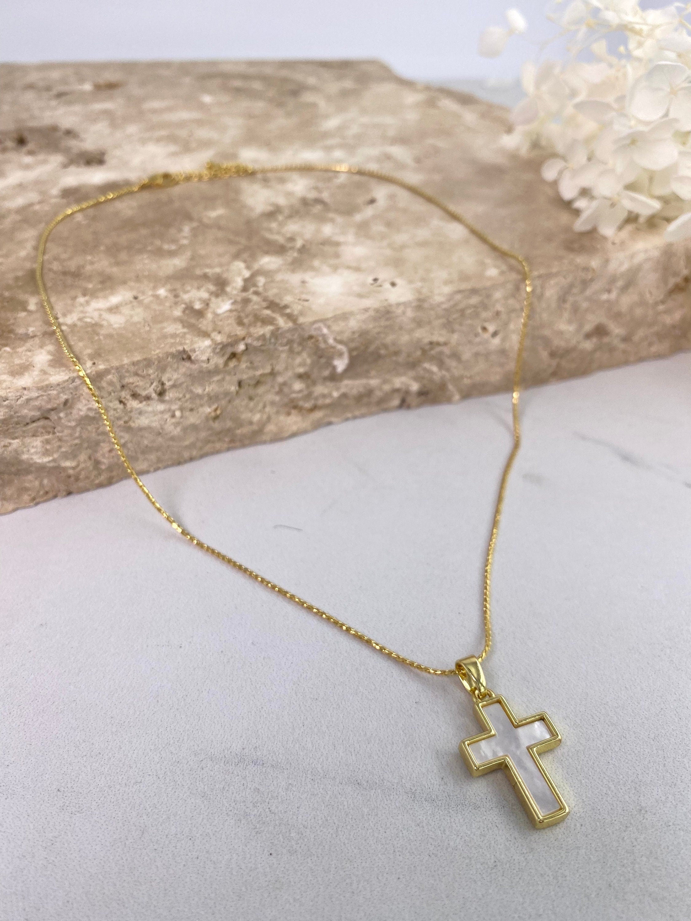 Womens Cross Necklace 24K Gold over Sterling Silver Religious Jewelry Gift  A-M Religious Gifts Church Goods