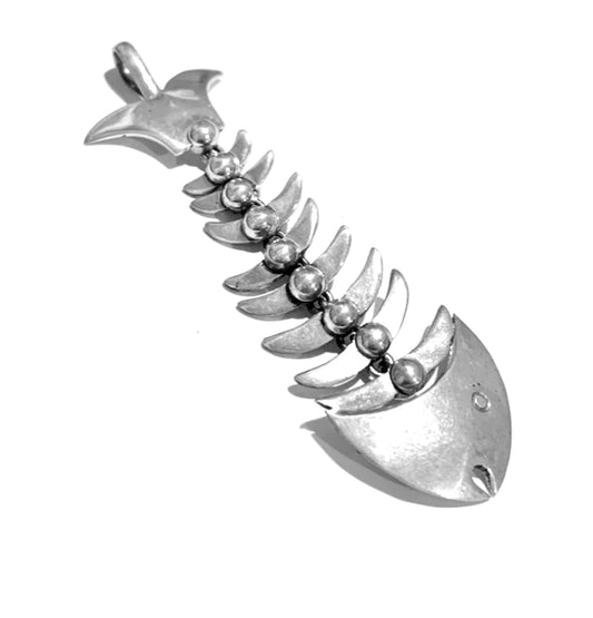 Silver Shiny Fish Skeleton Pendant