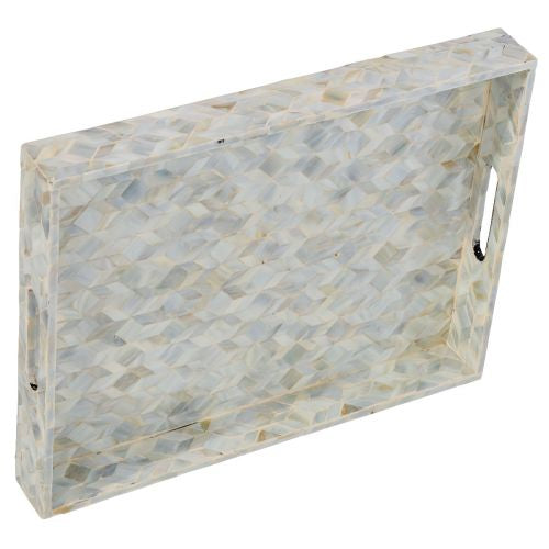 Rectangular Sapphire Capiz Shell Tray With Handles - Light Blue