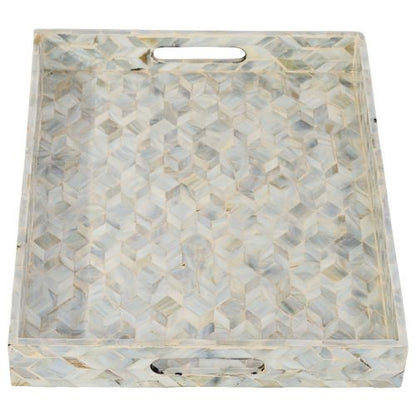 Rectangular Sapphire Capiz Shell Tray With Handles - Light Blue
