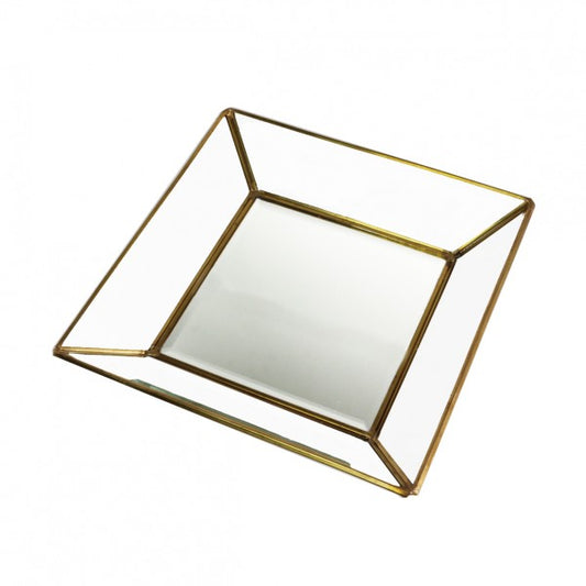 Antique Glass Brass Tray 21cm