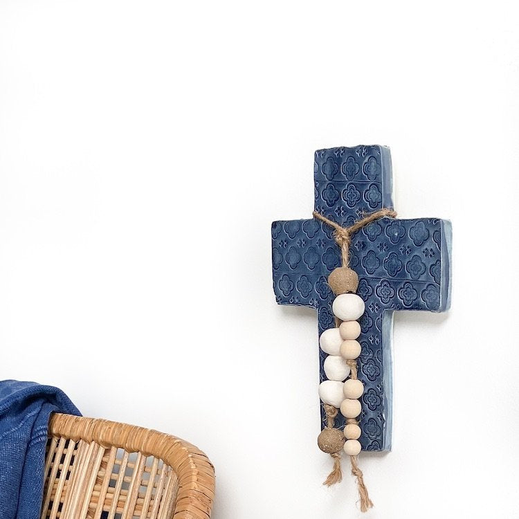 Handmade Ceramic Cross Moroccan Indigo