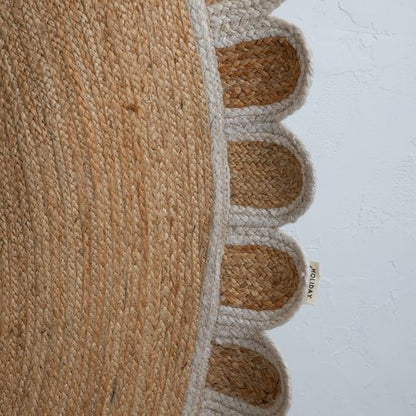 Scalloped Round Jute Rug - white/natural