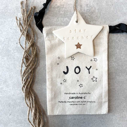 Ceramic Christmas Star Ornament Black ‘star teacher’