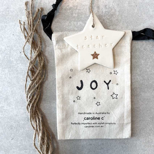 Ceramic Christmas Star Ornament Gold  ‘star teacher’