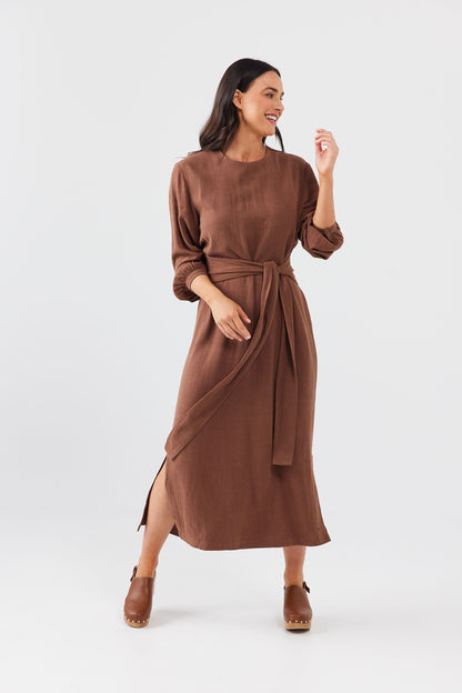 Turning Point Dress Chocolate Linen Ki