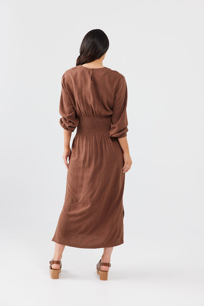 Turning Point Dress Chocolate Linen Ki