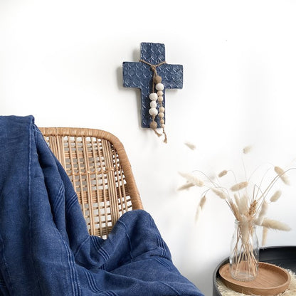 Handmade Ceramic Cross Moroccan Indigo