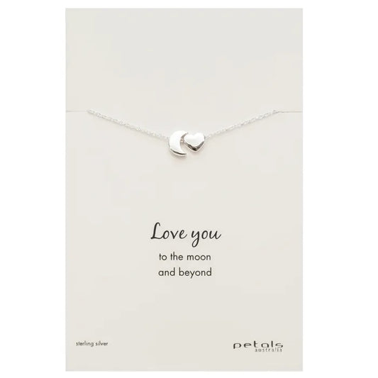 Petals Moon & Heart Necklace in Silver
