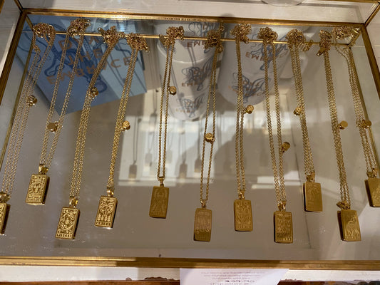 Gold Zodiac Necklace with Engraving and Symbol Charm
